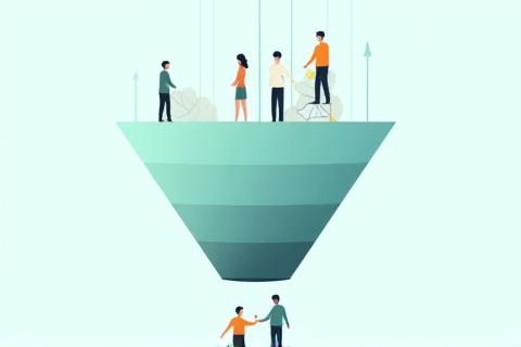 Gráfico de embudo de contratación con figuras humanas estilizadas.